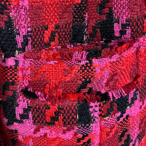 ANN TAYLOR Women’s Pink Multi Long Cardigan Jacket in Houndstooth Tweed Sz-2P - Picture 7 of 12